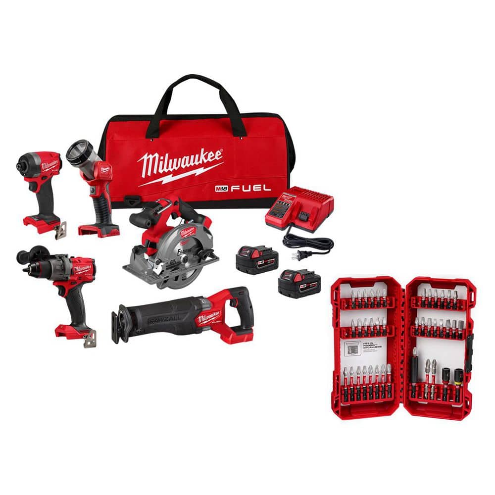 M18 FUEL 18V Li-Ion Cordless Combo Kit (5-Tool) with Two 5.0 Ah Batteries, 1 Charger 1 Tool Bag w/SHOCKWAVE Bit (40-Pc) price history on PriceWatchPro