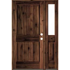 50 in. x 80 in. Knotty Alder Square Top Left-Hand/Inswing Clear Glass Red Mahogany Stain Wood Prehung Front Door w/RHSL
