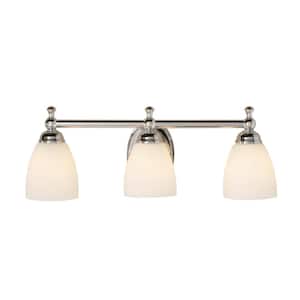 Solomone 22 in. 3-Light Traditional Polished Chrome Bathroom Vanity Light with Opal Glass Shades