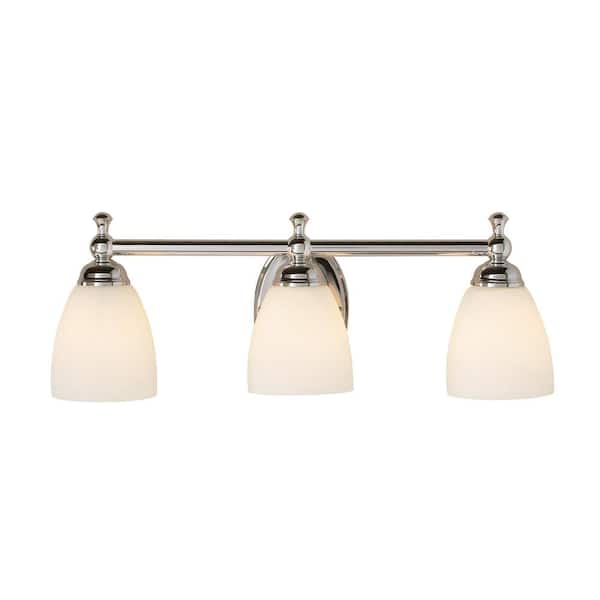 Hampton Bay Solomone 22 in. 3-Light Traditional Polished Chrome Bathroom Vanity Light with Opal Glass Shades