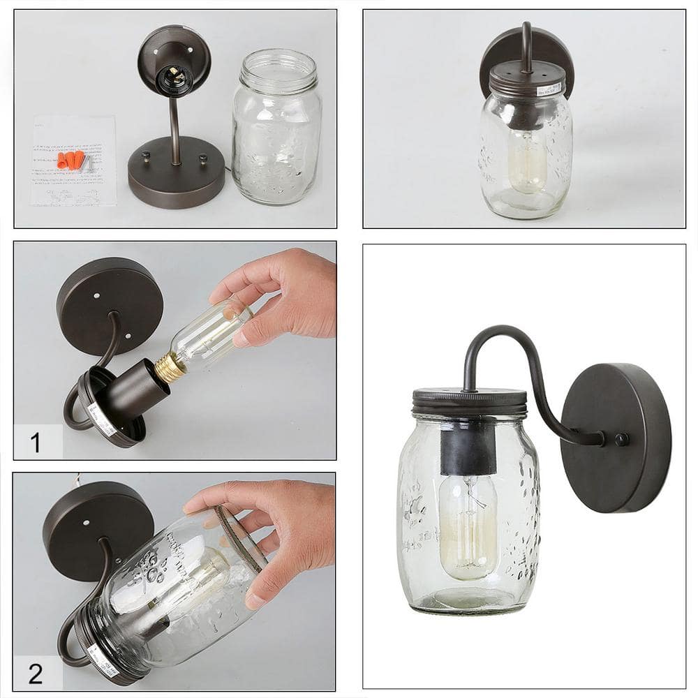 Bronze and Black Mason Jar Wall Sconce Light
