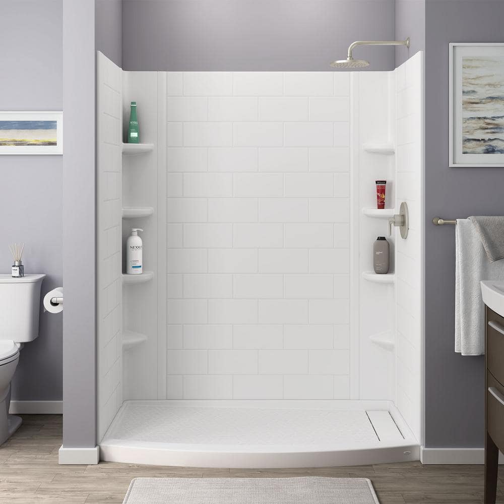 American Standard Ovation Curve 60 in. W x 72 in. H 3-Piece Glue Up Alcove Subway Tile Shower Walls in Arctic White