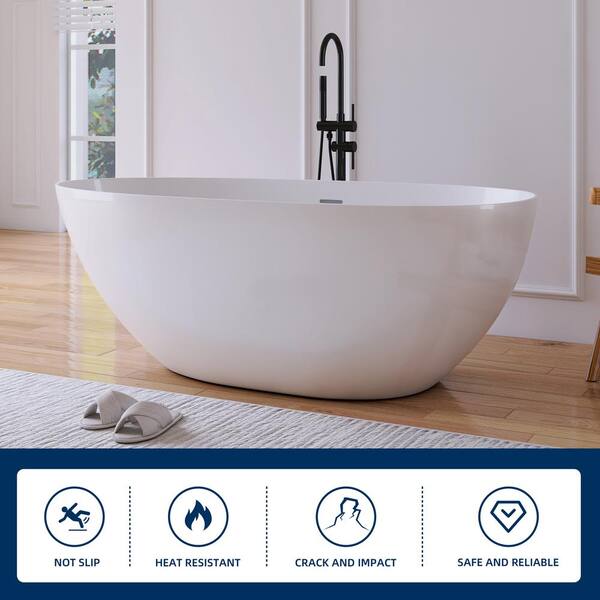 Luna 63 in. x 31.5 in. Stone Resin Solid Surface Flatbottom Freestanding Soaking Bathtub in Gloss White