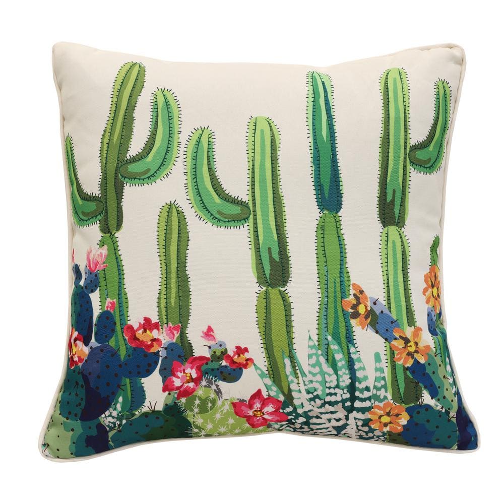 Tropical 18 in. x 18 in. Square Outdoor Reversible Throw Pillow