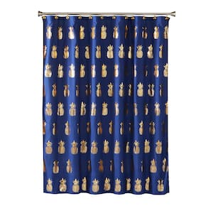 Gilded Pineapple 72 in. L Blue Shower Curtain