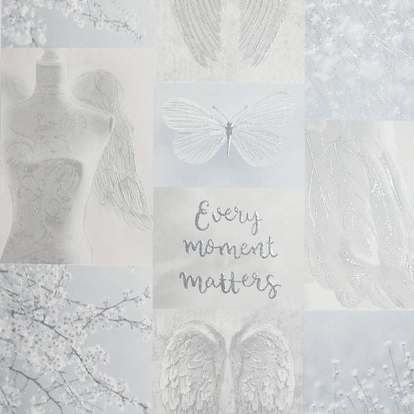 Arthouse Chou Light Grey Inspirational Wallpaper Sample