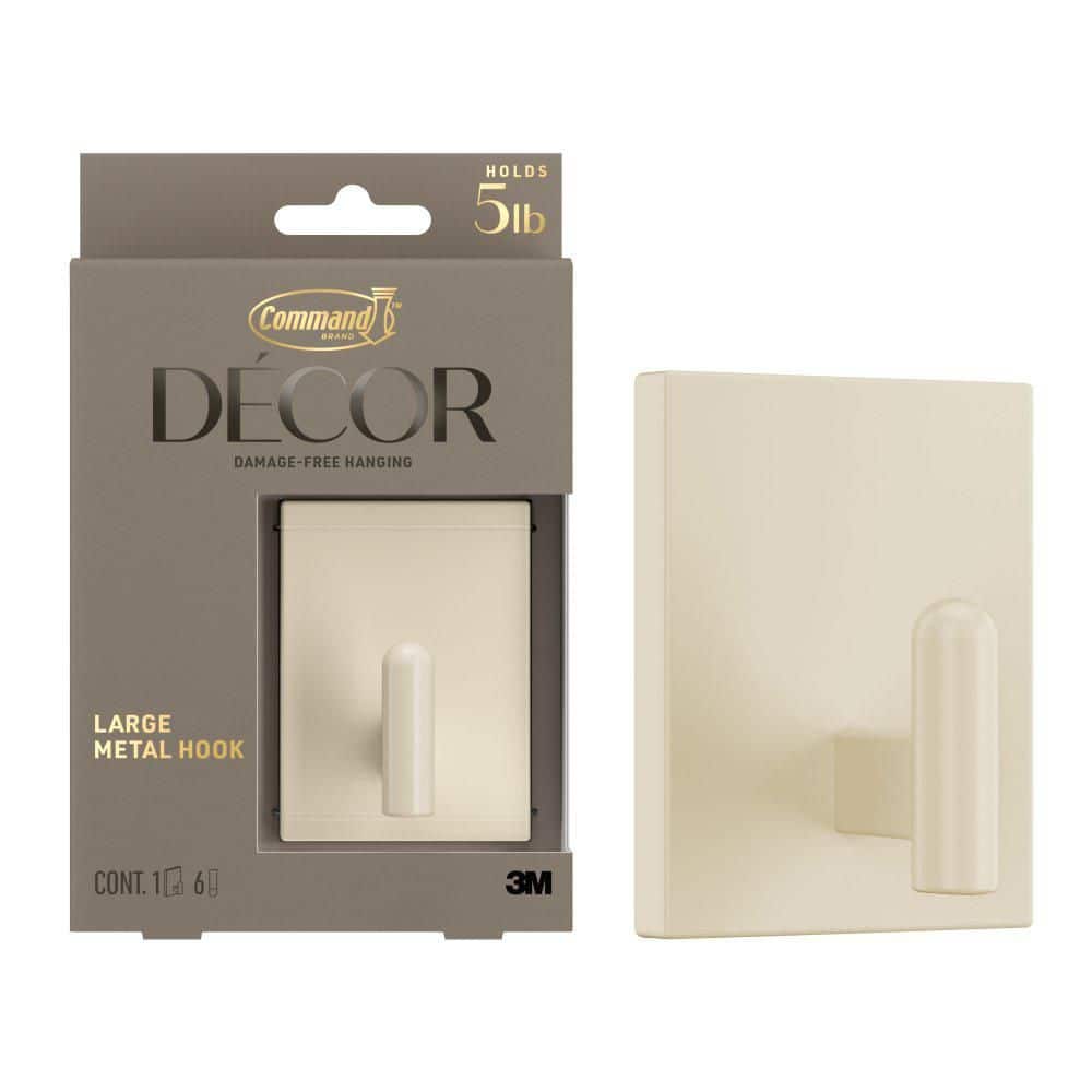 Command Decor Large Metal Hook, Light Beige, 1 hook, 6 medium