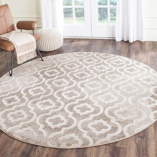 SAFAVIEH Porcello Grey/Ivory 7 ft. x 7 ft. Round Floral Area Rug