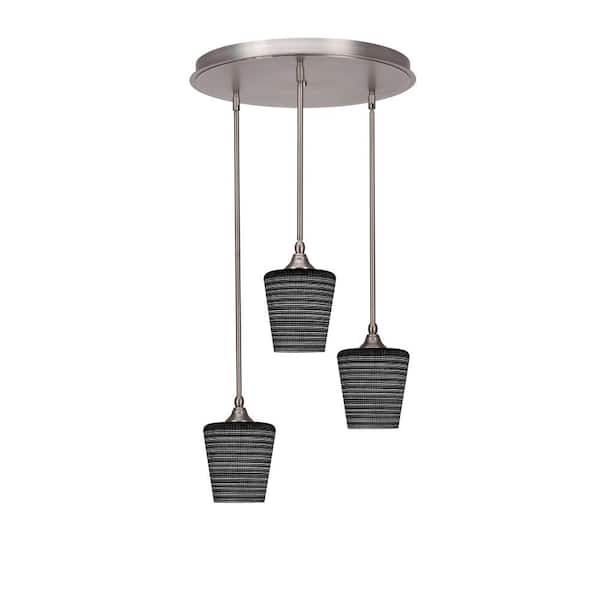 Unbranded Villa 3 Light Brushed Nickel, Cluster Pendant Light with 6 in. Black Matrix Glass Shades, No Bulbs Included
