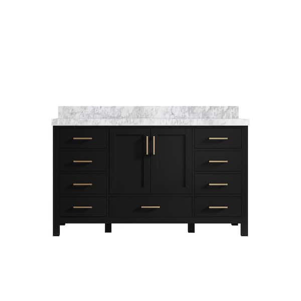 Willow Collections Malibu 60 in. W x 22 in. D x 36 in. H Single Sink Bath Vanity in Black with 2 in. Carrara Marble Top