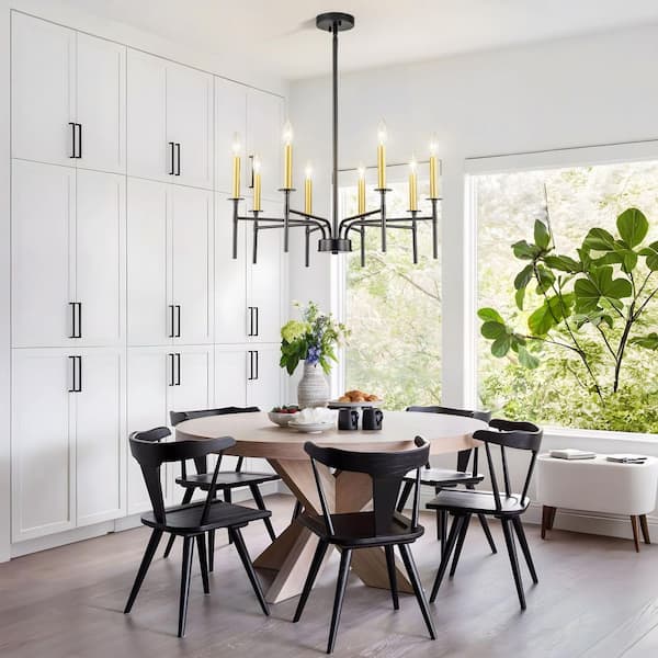 TinHon 27.6 in. Modern 8-Light Black and Gold Chandelier with E12