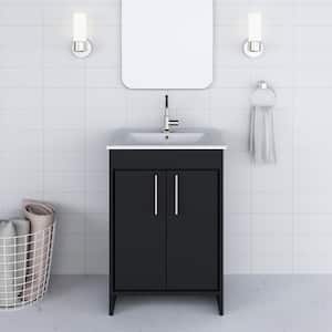 Villa 24 in. W x 18 in. D Bathroom Vanity in Black with Ceramic Vanity Top in White with White Basin