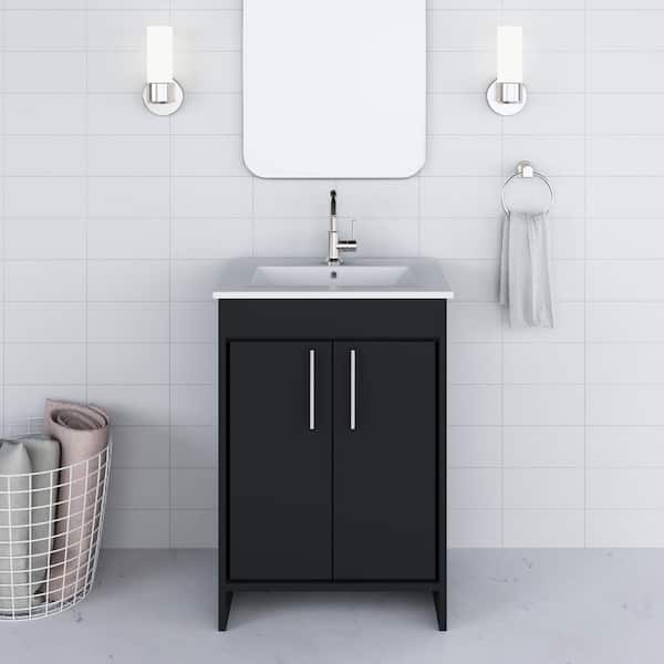 VOLPA USA AMERICAN CRAFTED VANITIES Villa 24 in. W x 18 in. D Bathroom Vanity in Black with Ceramic Vanity Top in White with White Basin