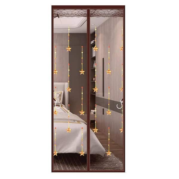 Shatex 39 in. x 83 in. Brown Plastic Magnetic Screen Door Embroidered Rose Bi-Parting