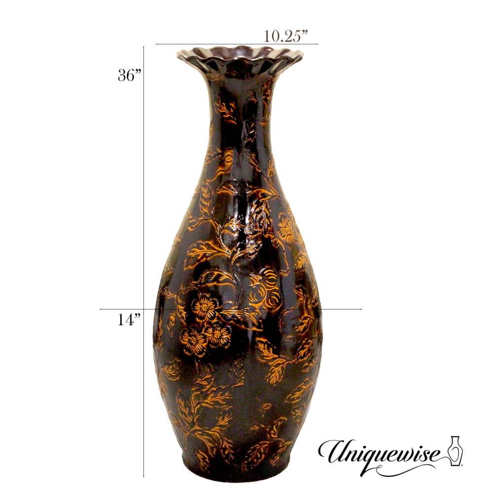 Traditional Brown Trumpet Shaped 36" Plastic Floor Vase