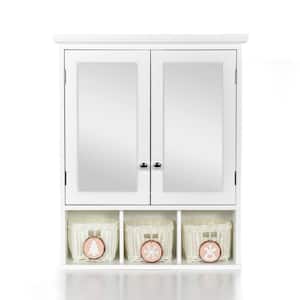 24.75 in. W x 7.5 in. D x 30.25 in. H Bathroom Storage Wall Cabinet in White with 3 Storage Basket, Mirror, Doors, Shelf