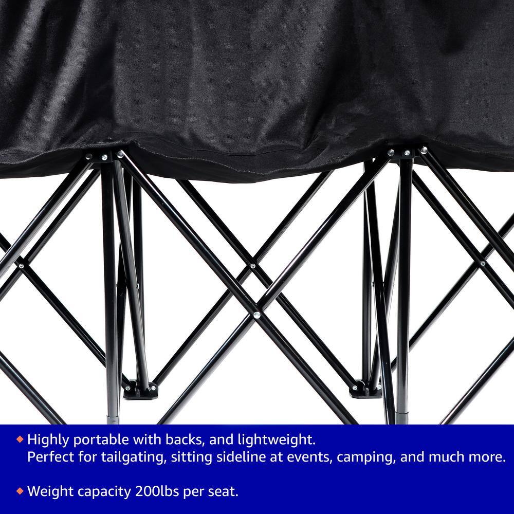 Black Portable 7-Seater Steel Frame Folding Bench with Back