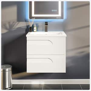 Joyous  24 in. W x 18 in. D x 22.5 in. H Floating Bath Vanity in White with White Porcelain Top