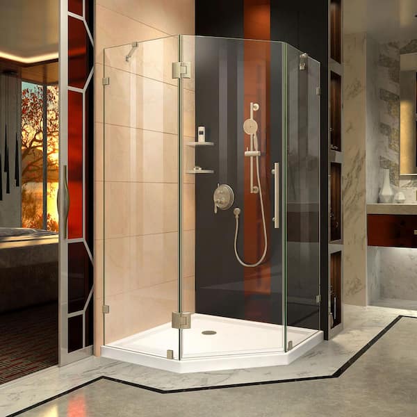 DreamLine Prism Lux 38 in. x 38 in. x 74.75 in. Frameless Hinged Corner Shower Enclosure in Brushed Nickel with Shower Base