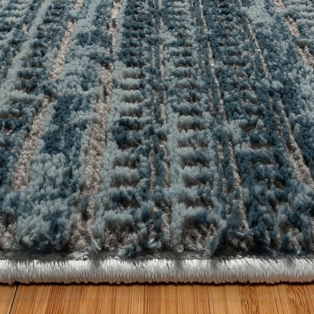 Blue and Gray Tufted Rectangular Synthetic Area Rug