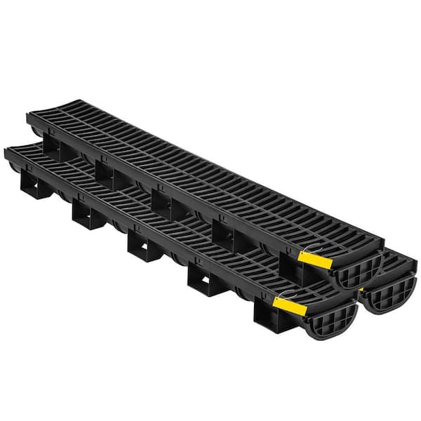 SKYSHALO Trench Drain System, 5.7 in. x 3.1 in. x 39-in. HDPE Drainage Trench, Channel Drain with Plastic Grate, Black Plastic