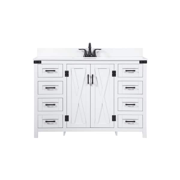 Unbranded Simply Living 48 in. W x 19 in. D x 34 in. H Bath Vanity in White with Ivory White Engineered Marble Top