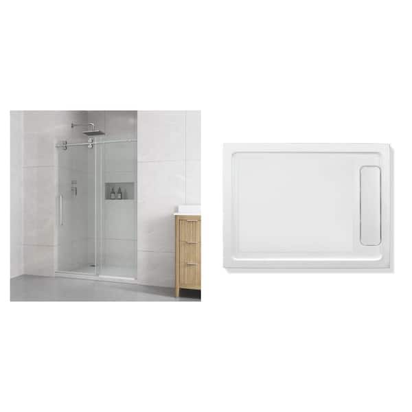 Reva 48 in. Sliding Shower Door and 32 in. x 48 in. Shower Pan Base Combo