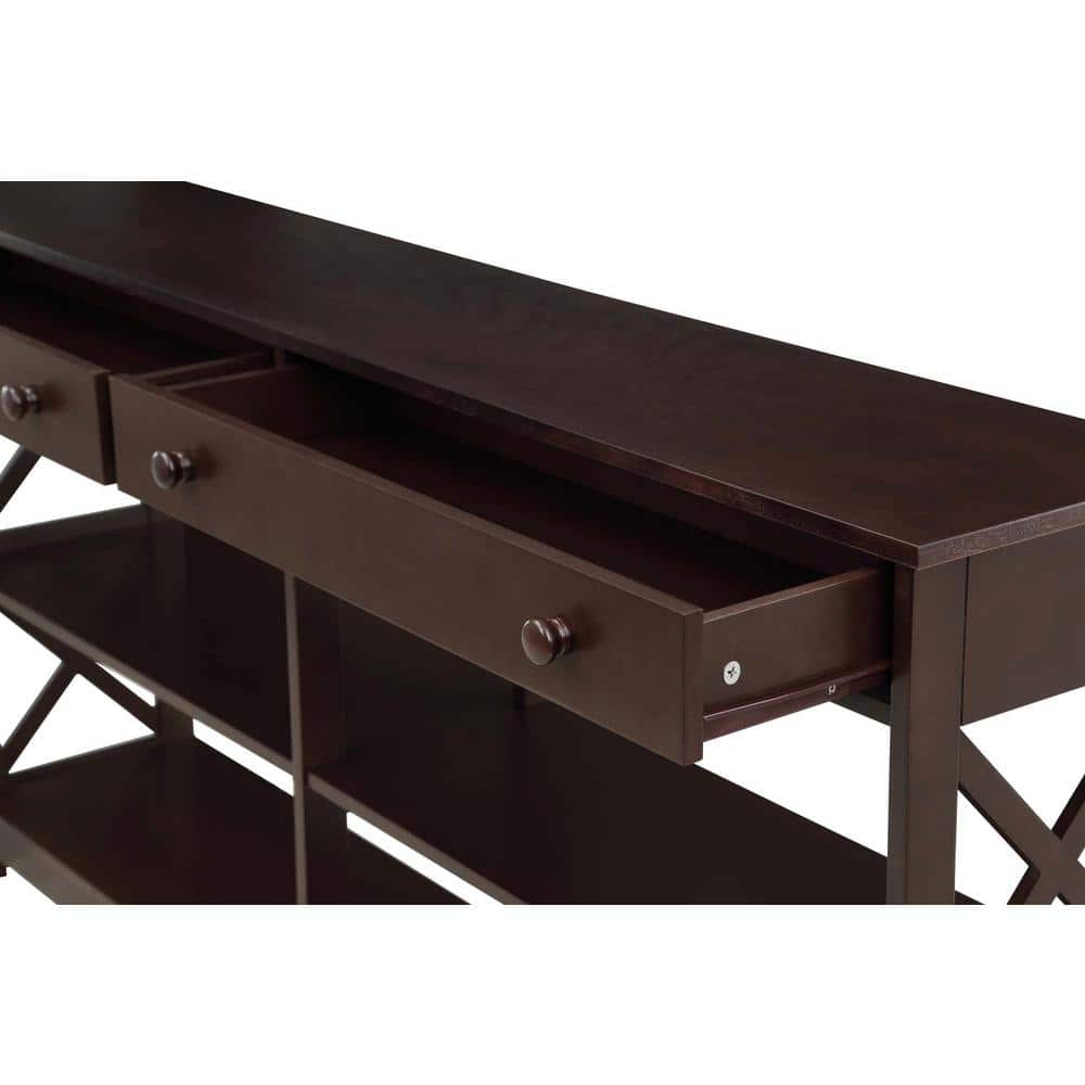 Espresso Oxford 60" Console Table with 2 Drawers and Shelves