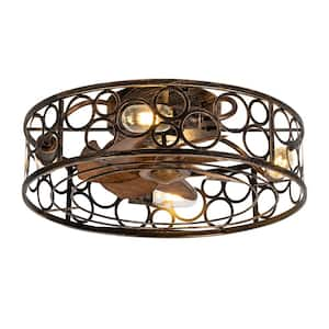 19 in. 4-Light Transitional Black/Gold Flush Mount Caged Ceiling Fan with Circle Shade and Remote