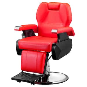 Red Heavy Duty Hydraulic Recline Barber Chair, Salon Tattoo Beauty Chair, with Height Adjustable, for Hair Cutting, Spa
