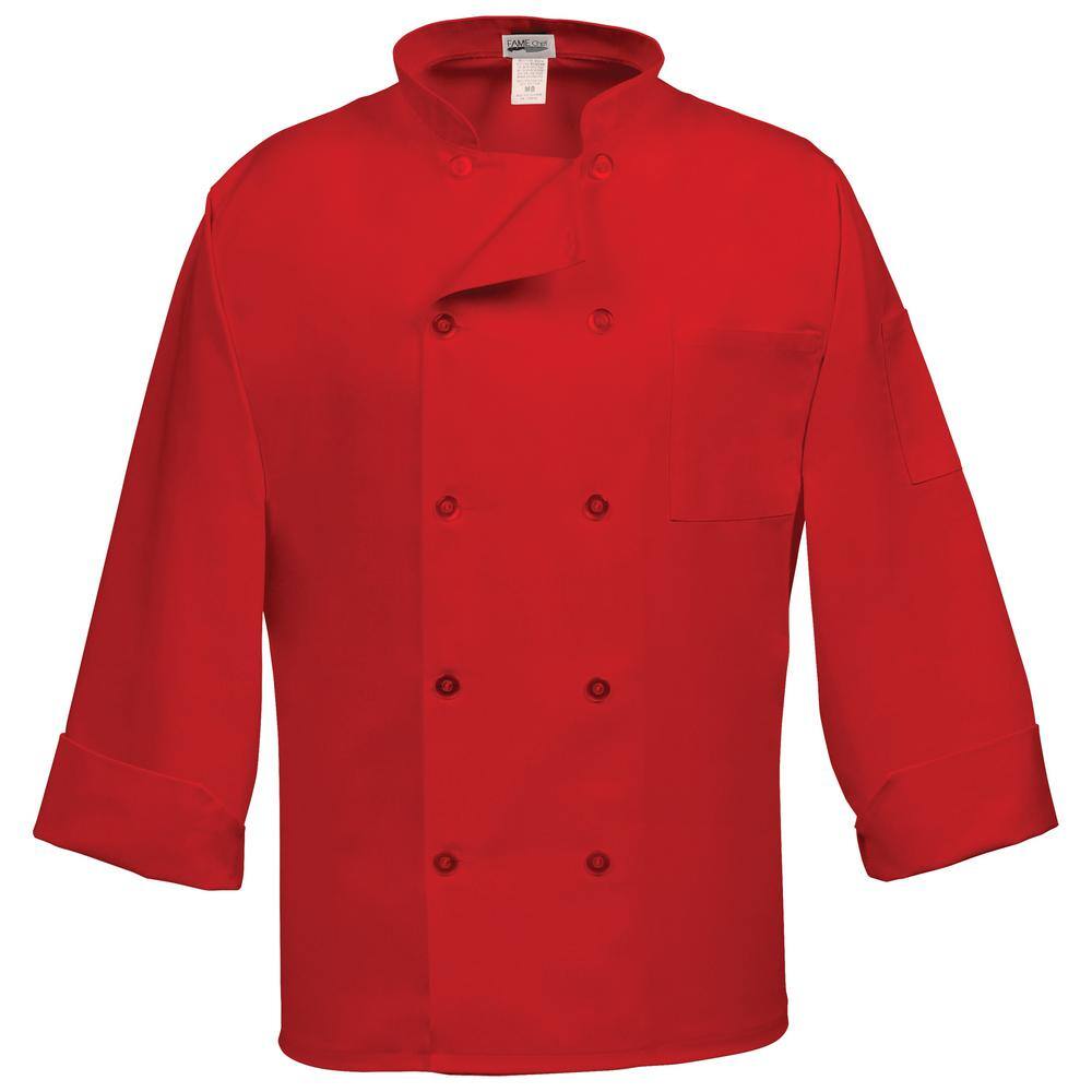 Fame C10P Unisex LG Red Long Sleeve Classic Chef Coat 30403 - The