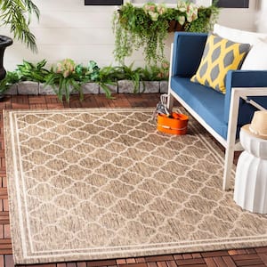 Courtyard Brown/Bone Doormat 3 ft. x 5 ft. Geometric Indoor/Outdoor Patio Area Rug