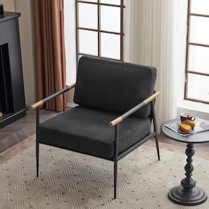 30.12 in. Comfy Leisure Lounge Arm Chair Chenille Upholstered Reading Side Chair with Metal Frame for Living Room, Black
