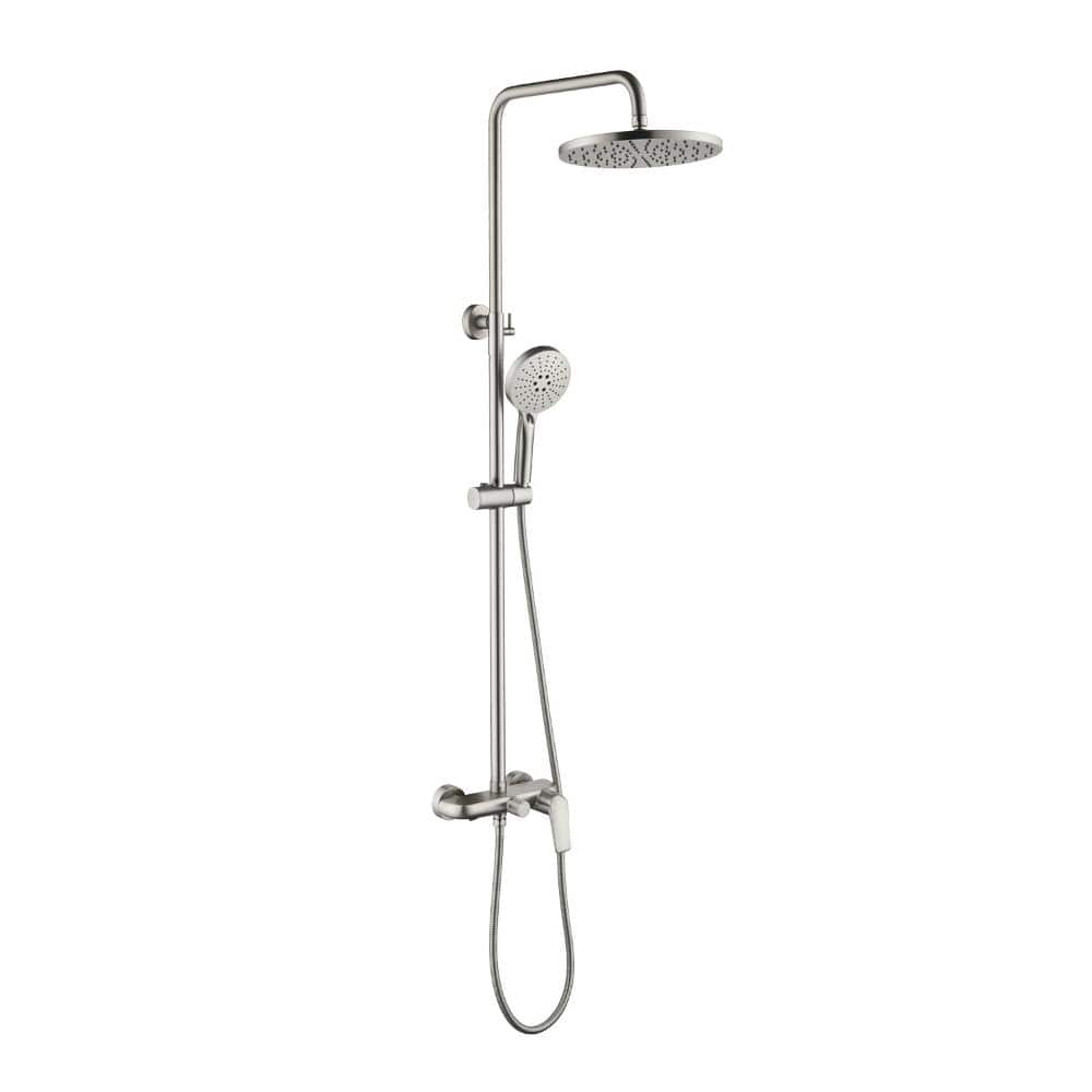 Exposed Shower System with Tub Spout 10 Inch Rainfall Wall Mounted Tub Shower Faucet Set with Valve in Brushed Nickel price history on PriceWatchPro