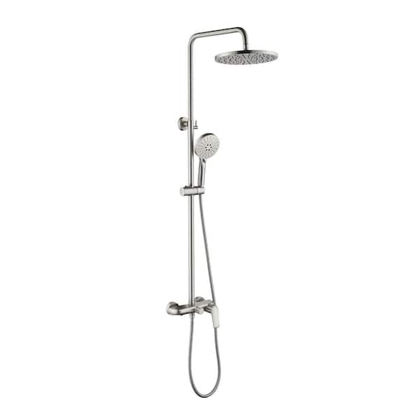 Exposed Shower System with Tub Spout 10 Inch Rainfall Wall Mounted Tub Shower Faucet Set with Valve in Brushed Nickel