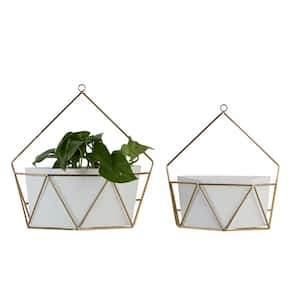 DANYA B Crescent Metal Wall Planter Set - White with Gold Detail (3-Piece)  FHB21655 - The Home Depot