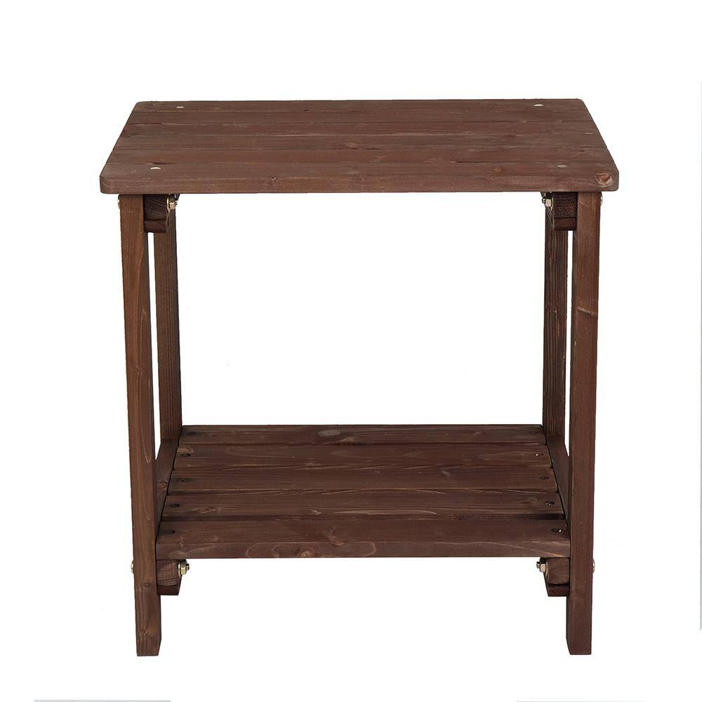 Light Brown Fir Wood Rectangular Outdoor End Table