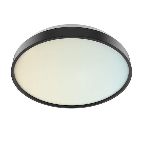 15 in. Modern Ring Slim Selectable LED Flush Mount Ceiling Light Fixture Matte Black For Kitchen Bedroom Living Room