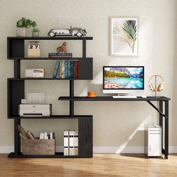 tribesigns industrial computer desk with 5 tier storage shelves