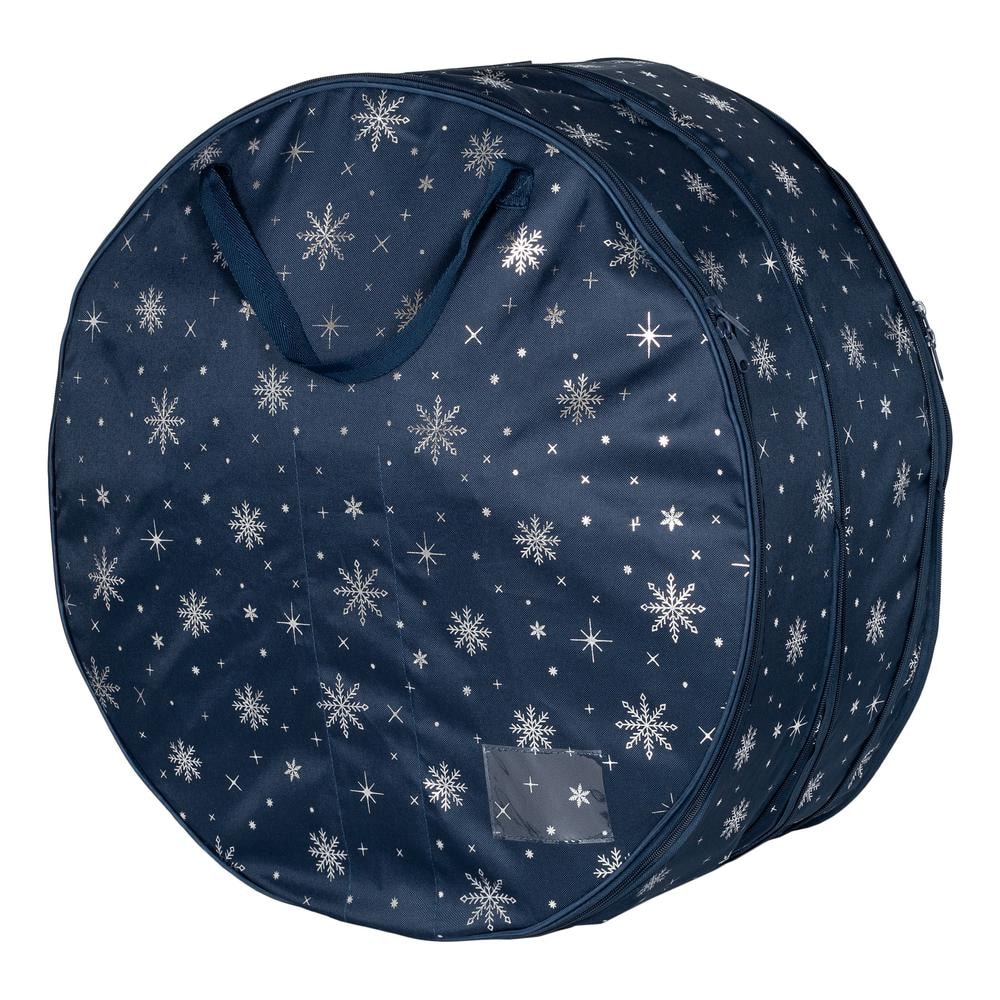 36 in. Artificial Wreath Storage Bag in Navy Blue and Silver