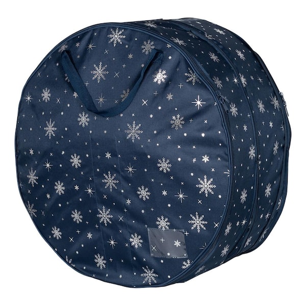 Honey-Can-Do 36 in. Artificial Wreath Storage Bag in Navy Blue and Silver
