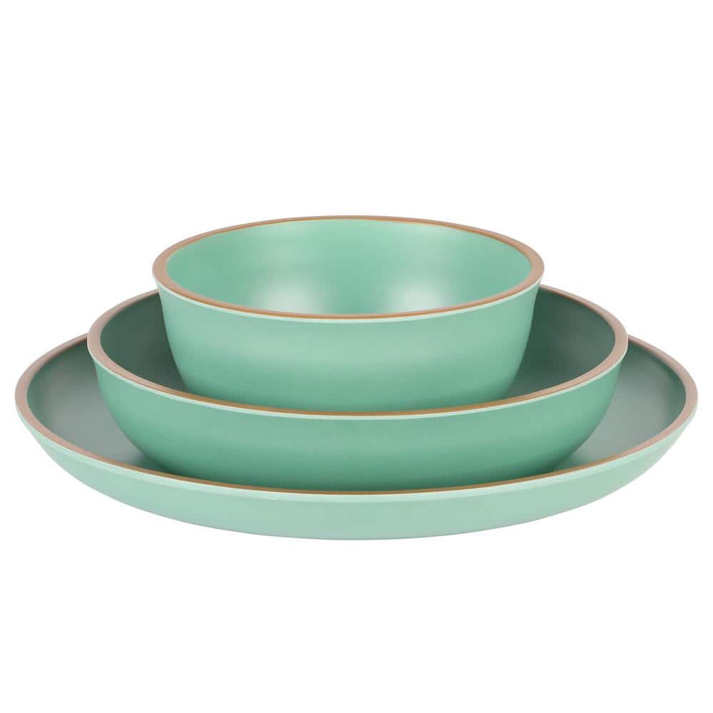 Matte Green Melamine 12-Piece Dinnerware Set for 4