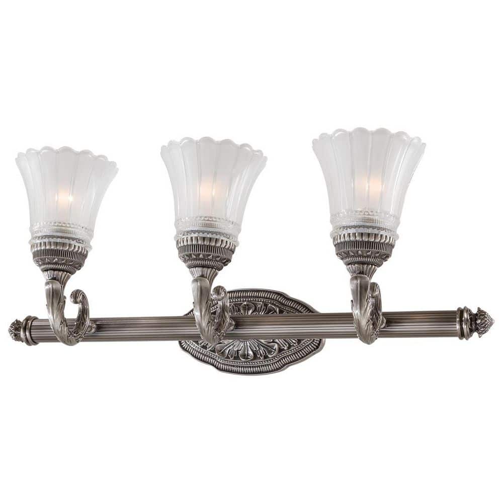 Brushed Nickel 3-Light Traditional Vanity Fixture with Etched Glass Shades