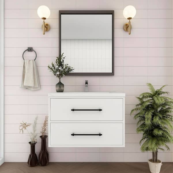 BV Better Vanity Victoria 30 in. W x 20 in. D x 22 in. H Single Sink Floating Bath Vanity in Gloss White with White Acrylic Top