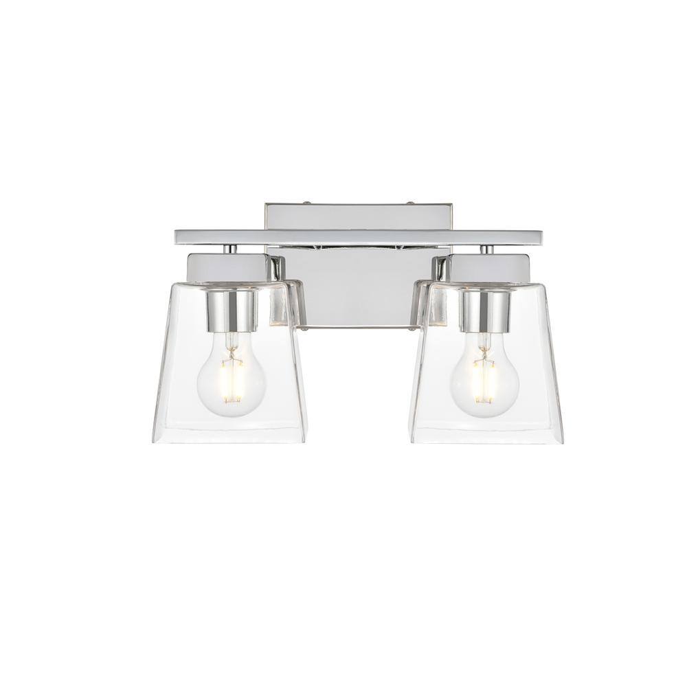 Simply Living 14 in. 2-Light Modern Chrome Vanity Light with Clear Bell Sha