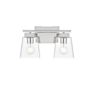 Simply Living 14 in. 2-Light Modern Chrome Vanity Light with Clear Bell Shade