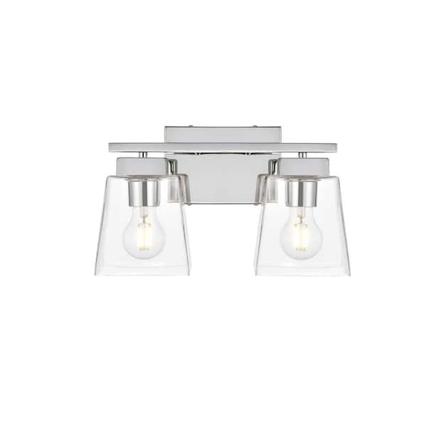 Unbranded Simply Living 14 in. 2-Light Modern Chrome Vanity Light with Clear Bell Shade