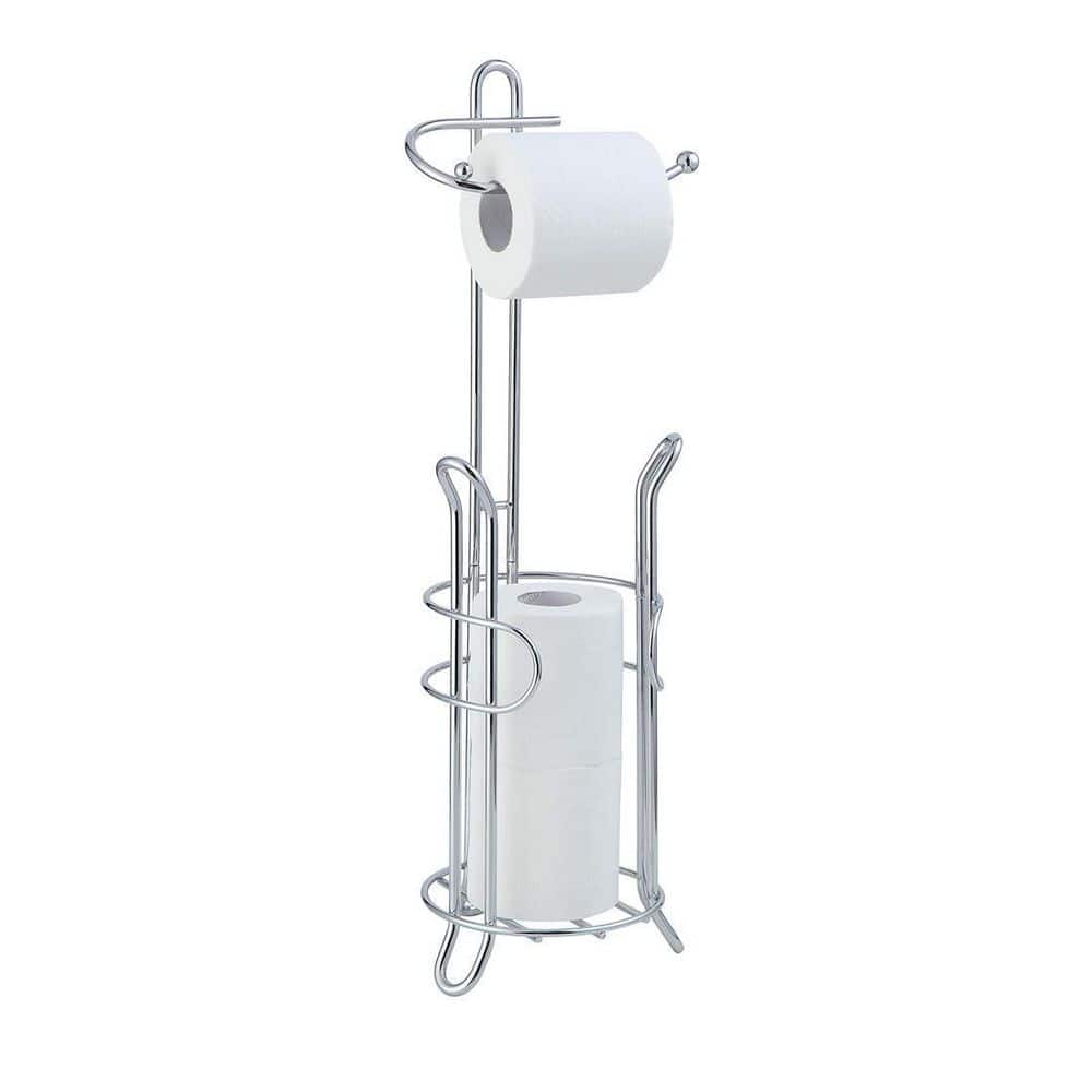 Silver Chrome Freestanding Toilet Paper Holder with Storage
