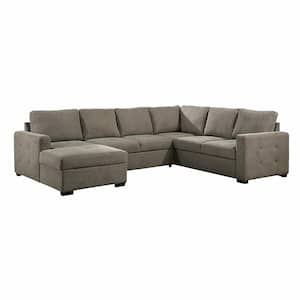 Adley 122 in. Straight Arm 3-piece Textured Fabric Sectional Sofa in Brown with Pull-out Bed and Left Chaise