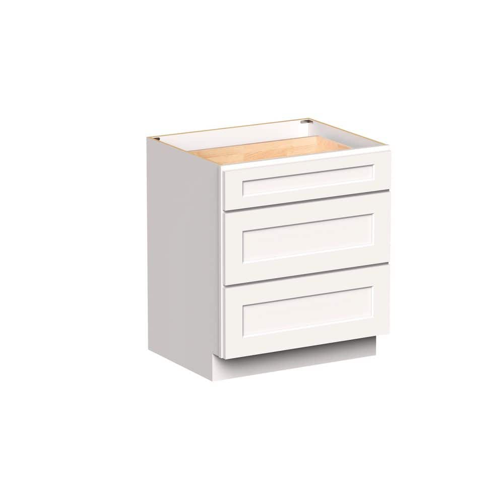 "Shaker Style 30"" W x 24"" D x 34.5"" H Wood Frame Ready to Assemble 3 Drawer Base Kitchen Cabinet in Shaker White" price history on PriceWatchPro